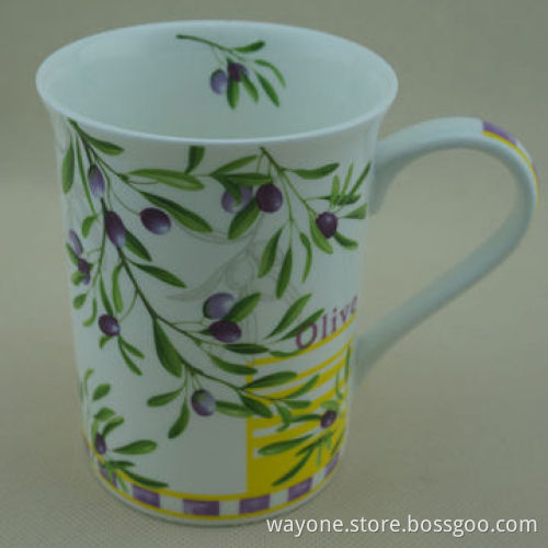 Fine China Mug, Olive Design, Suitable for Low Carbon Life, 9oz Volume, Ideal for Promotional Gifts